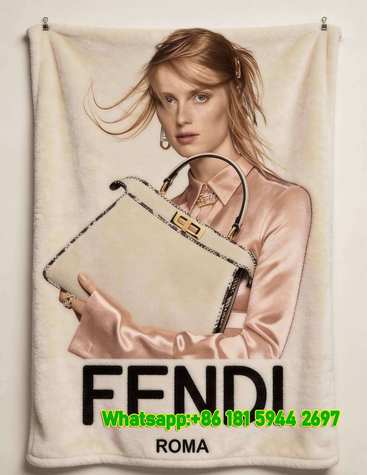 Fendi Roma Blush Pink Luxury Flannel Throw Blanket IMG_9636
